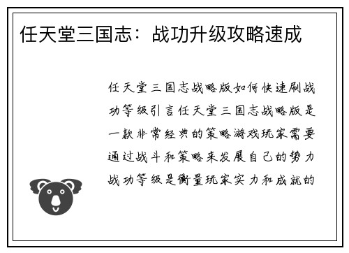 任天堂三国志：战功升级攻略速成